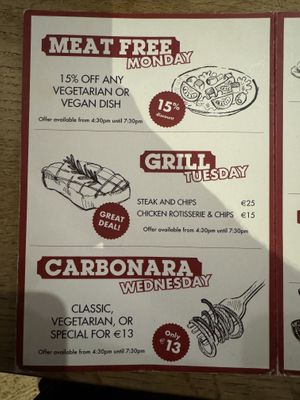 15% off vegan and veg on Mondays 4:30 - 7:30  at Basilico in Oranmore