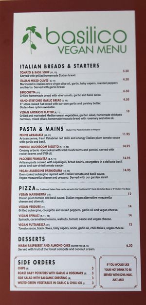 New VeganMenu - April 2019 at Basilico in Oranmore