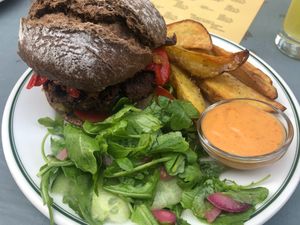 Juicy black bean burger at Het Strand - The Strand in Leuven