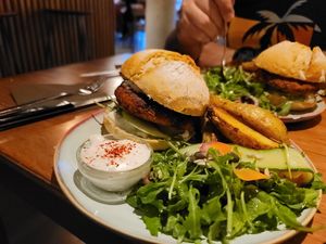 Quinoa sweet-potato burger ...vegan at Het Strand - The Strand in Leuven