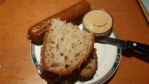 Starter- sausage with mustard #Veganuary at Het Strand - The Strand in Leuven