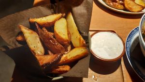 Wedges with a creamy sauce #Veganuary at Het Strand - The Strand in Leuven