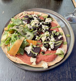 Vegan flat bread with beetroot   at Het Strand - The Strand in Leuven