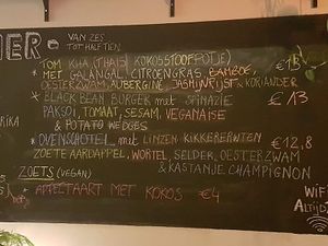 chalkboard with menu at Het Strand - The Strand in Leuven