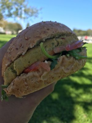  Vegan all the way,  falafel burger!  at Four Oaks Cafe and Juice Bar in Southampton