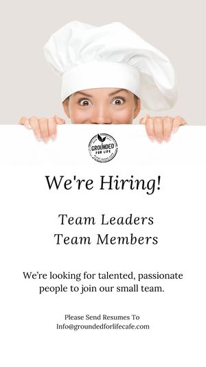 We are looking for passionate new talent. If you love food, and love meeting new people. We want to meet you. Competitive pay, job perks, flexible schedule. at Grounded for Life Cafe in Clinton