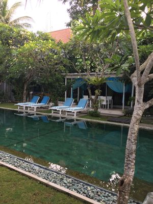 Restaurant by the pool and with sea view.  at Aquaria Eco Resort in Manggis
