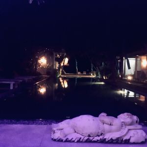 Poolside view from the restaurant at Aquaria Eco Resort in Manggis