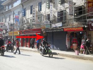 Sukra Path, entrance to the tiny alleyway, next to Silver Palace at Gautam Sweets - Tip Top in Kathmandu
