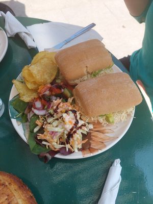Avocado, hummus and vegan cheese with gluten free roll at Sundowners in Exmouth