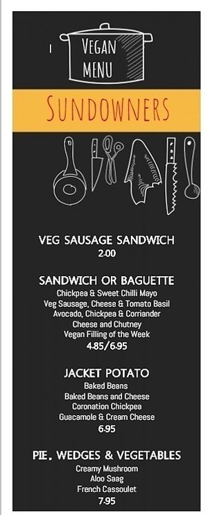 Vegan menu at Sundowners in Exmouth