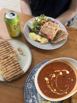 Paninis x 2 and a basil tomato soup  at Sundowners in Exmouth