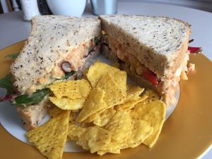 Chickpea and sweet chilli mayo sandwich. Delicious! at Sundowners in Exmouth