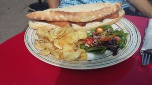 Vegan sausage baguette at Sundowners in Exmouth