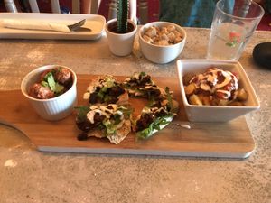 Tapas round 2 - meatballs, bruschetta and patatas bravas at Sundowners in Exmouth