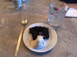 Chocolate cake and ice cream at Sundowners in Exmouth