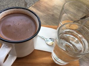 hot chocolate at Kuddelmuddel Cafe  in Berlin