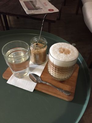 Iced Latte with Oat Milk at Kuddelmuddel Cafe  in Berlin