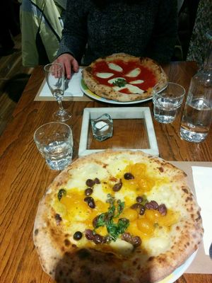 some delicious vegan pizza! the tomatoes are the stars though! at Rossopomodoro in Trieste