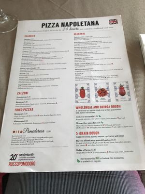 Pizza menu  at Rossopomodoro in Trieste