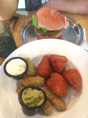 Cauliflower spicy wings and fried avocado at Vurger Joint in Santiago