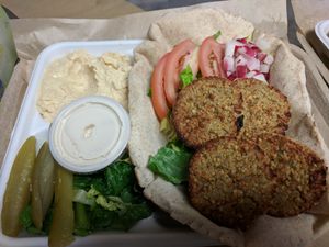 Falafel Platter with hummus. Also comes with a large salad! (not in photo). 100% Vegan. at Barbonzai in Lake Forest