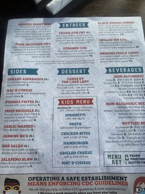 Menu with symbols for vegan, vegetarian, and gluten free  at The Social Bar + Kitchen in New London