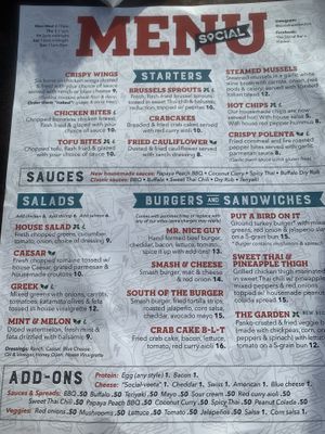 Clearly labeled menu  at The Social Bar + Kitchen in New London