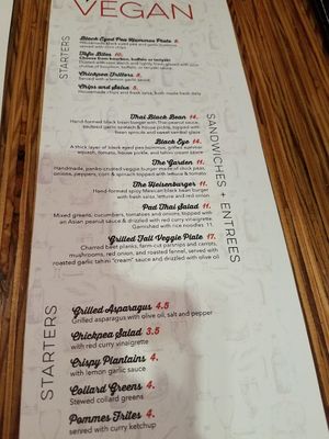 Vegan menu at The Social Bar + Kitchen in New London