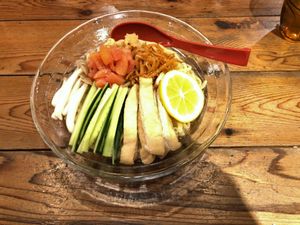 Summer time limited menu Hiyashi Chuka vegan version!! at Noodle Stand in Tokyo