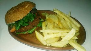 veggie burger at Savia Madre in Tarapoto