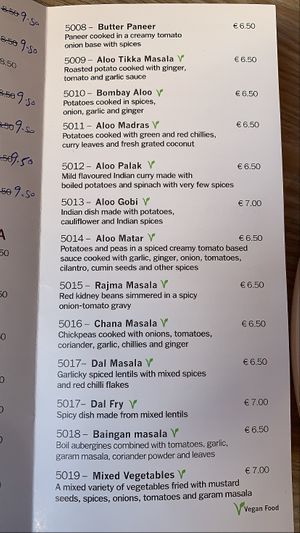 Many clearly labeled vegan options at Kalimera India in Limassol