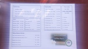 Drinks menu  at Paw Paw in Nyaungshwe