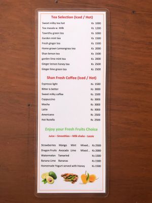 Drink menu 1 at Paw Paw in Nyaungshwe