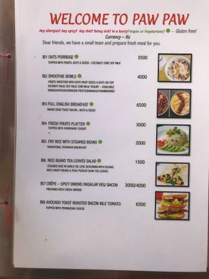 Breakfast menu at Paw Paw in Nyaungshwe