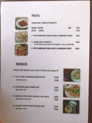 Pasta and noodles at Paw Paw in Nyaungshwe