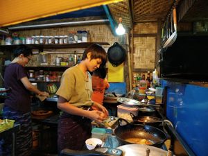 Having fun in the kitchen! at Paw Paw in Nyaungshwe