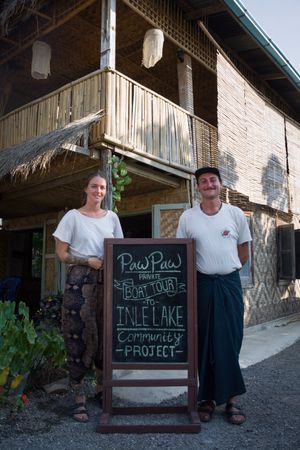 Our volunteers, tattoo artists! at Paw Paw in Nyaungshwe