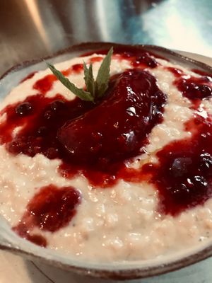 Porridge with fruit compote - vegan option available at W6 Garden Centre Cafe in West London