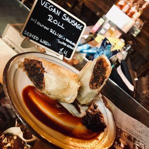 Vegan Sausage Roll with homemade smoked ketchup at W6 Garden Centre Cafe in West London