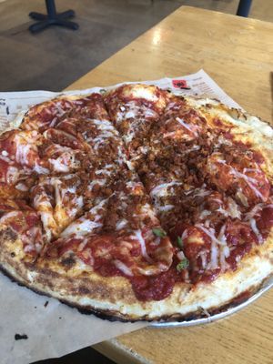 Vegan cheese and chorizo  at Blaze Pizza in Knoxville