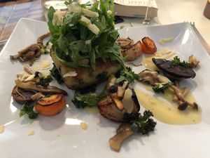 Colcannon Potato Cake - Roasted Root Vegetables, Rocket, Shaved Parmesan, Truffle Agave at Eat Street in Belfast