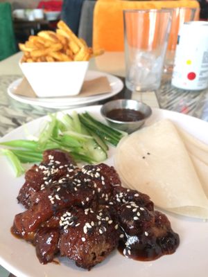Sticky glazed ‘duck’ pancakes at Eat Street in Belfast