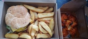 Delivery: Seitan chick'n burger and buffalo cauliflower at Eat Street in Belfast