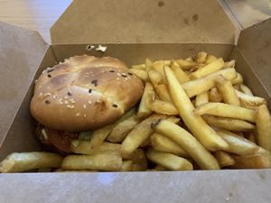 Burger is great.     BBQ porc burger at Eat Street in Belfast