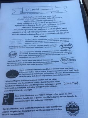 Locally sourced produce   at O'Local Restaurant in Brest