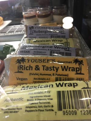 Variety of vegan wraps at 3 Bees Coffee in San Mateo