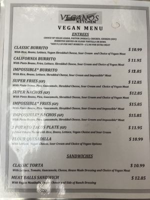 Menu  at Veganos Kitchen in Las Vegas