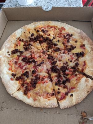 Chorizo and tomato pizza. at Veganos Kitchen in Las Vegas