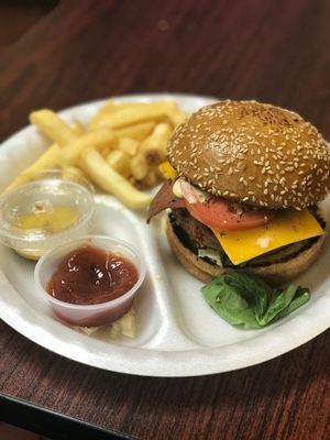 Beyond burger with bacon and cheese at Veganos Kitchen in Las Vegas